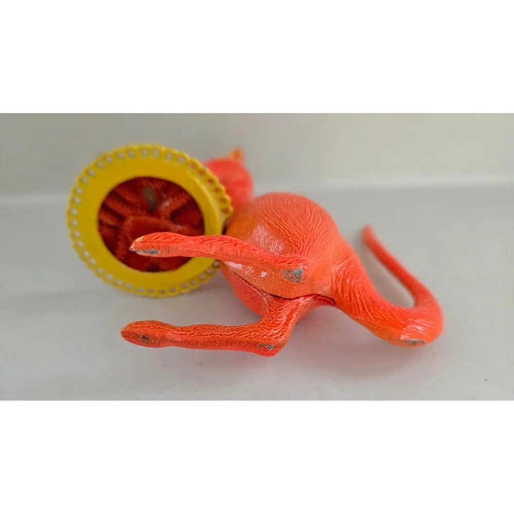 Vintage Orange Cast‎ Metal Kangaroo Pin Cushion Red Velvet Sewing Collectible